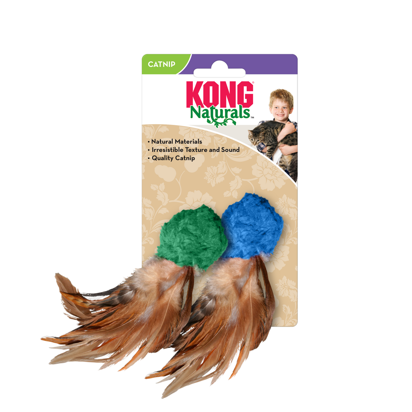 KONG NATURALS CRINKLE BALL W/FEATHERS