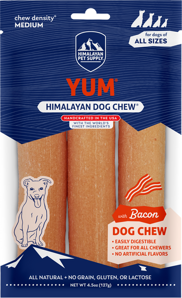 himalayan pet supply yaky chews. bacon,chicken,peanut butter and cheese