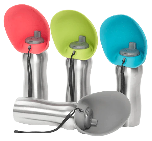 Stainless Steel Dog Travel Water Bottle with Silicone Flip Up Bowl
