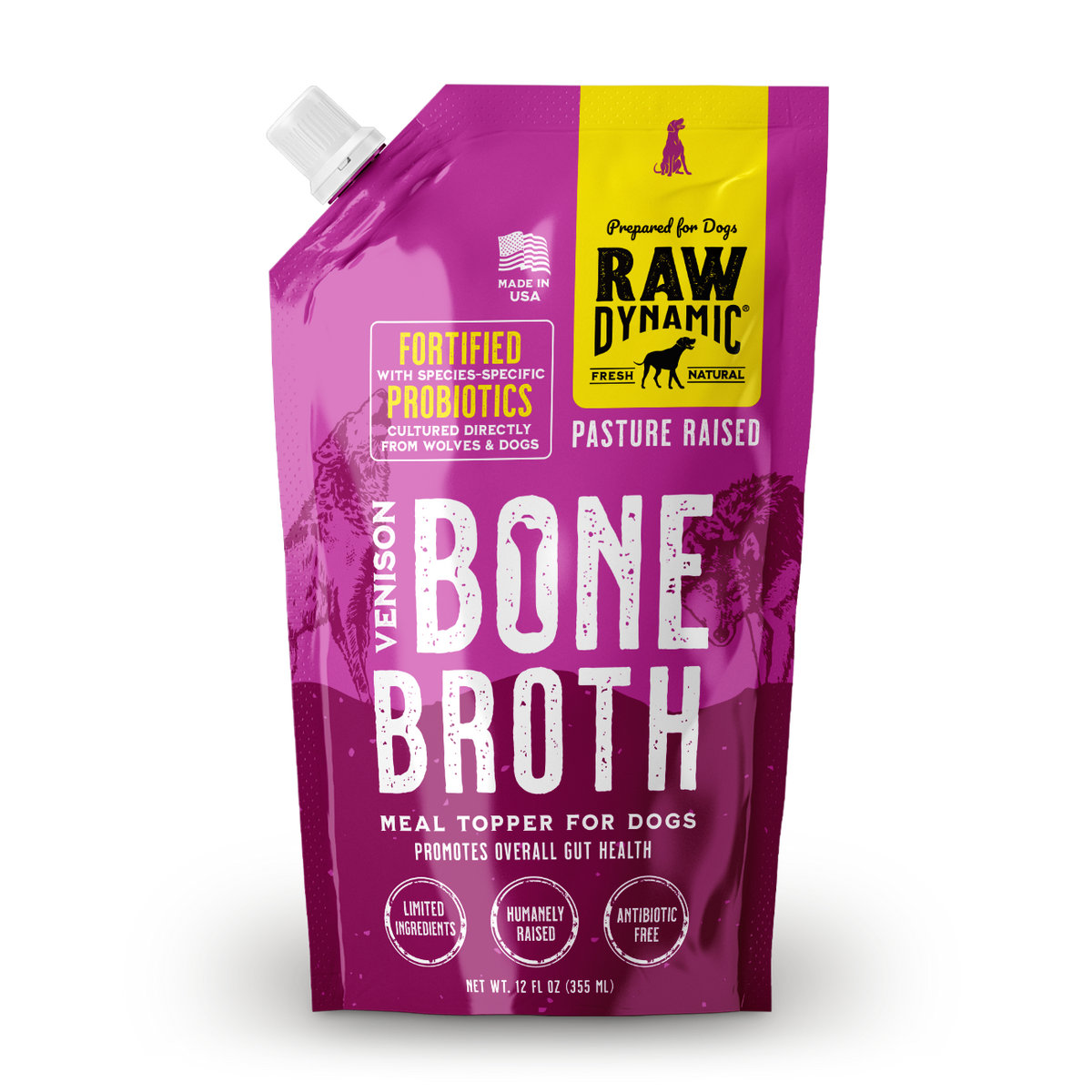 Raw dynamic venison bone broth