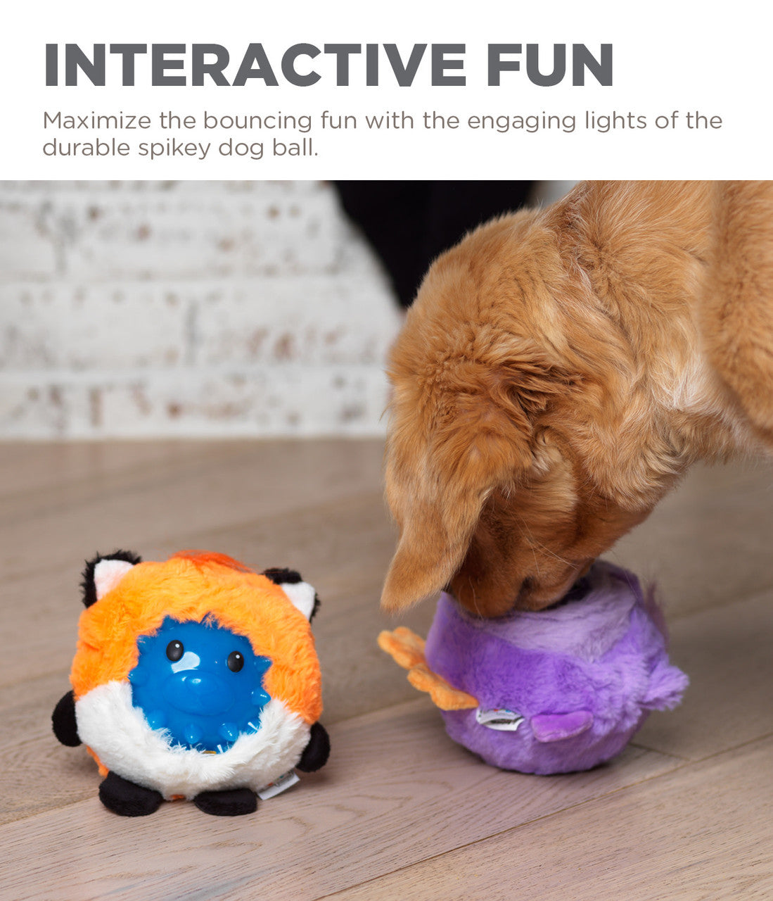 Unbelieva-Ball Fox Plush Toy Light up Dog Ball, Orange