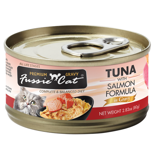 NEW Fussie Cat Tuna with Salmon in Gravy 2.8oz