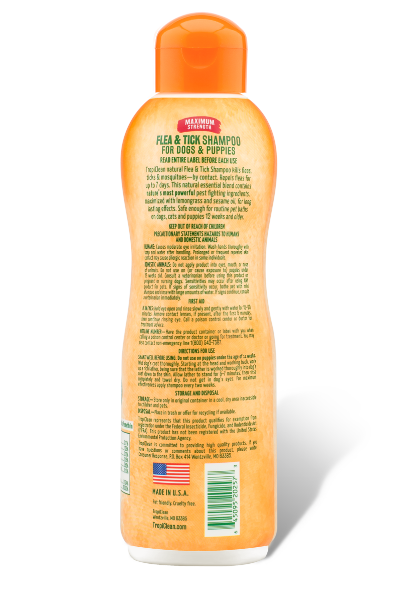 TROPICLEAN NATURAL FLEA & TICK SHAMPOO, MAXIMUM STRENGTH