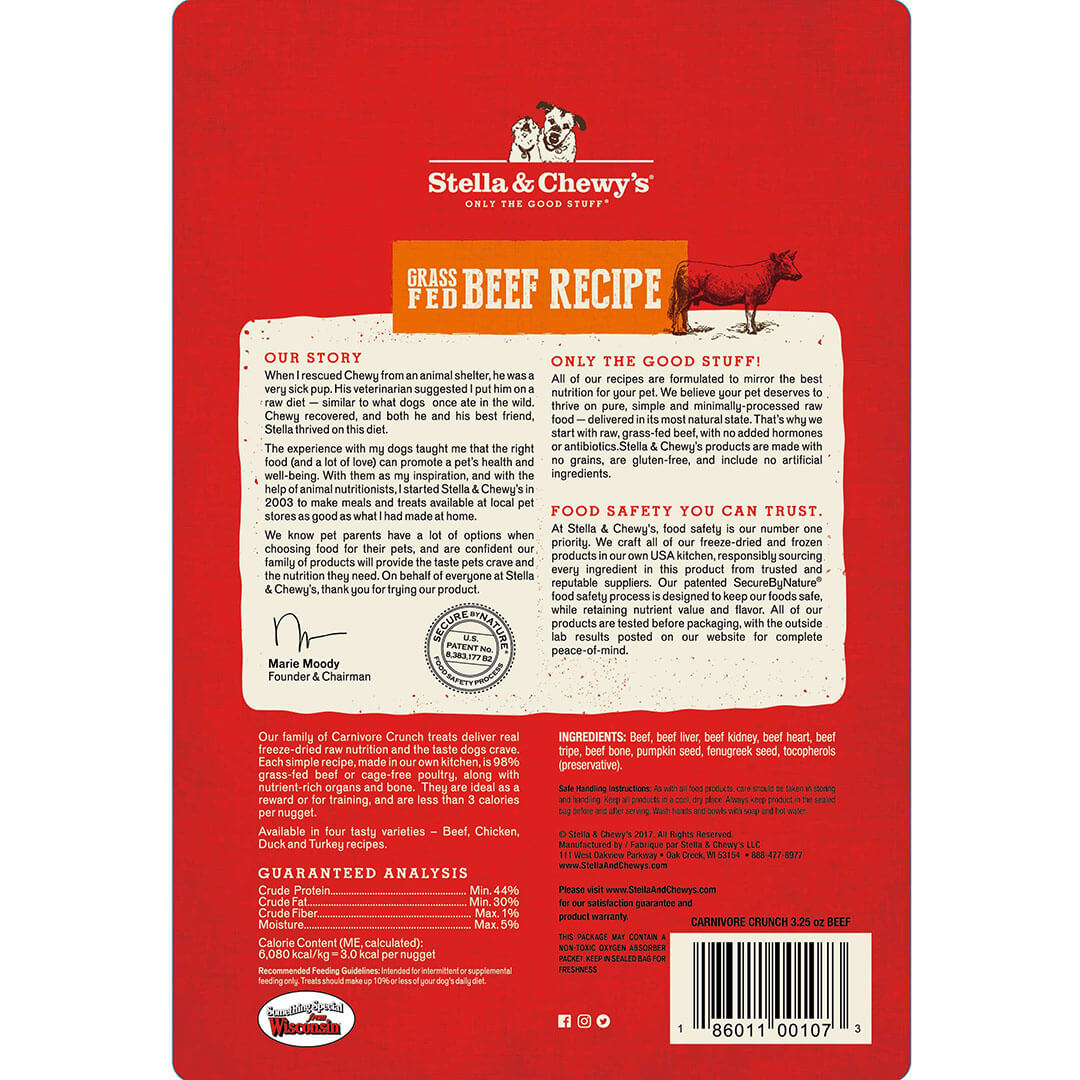 Stella & Chewy's Carnivore Crunch Grain Free Beef Recipe Freeze Dried Raw Dog Treats