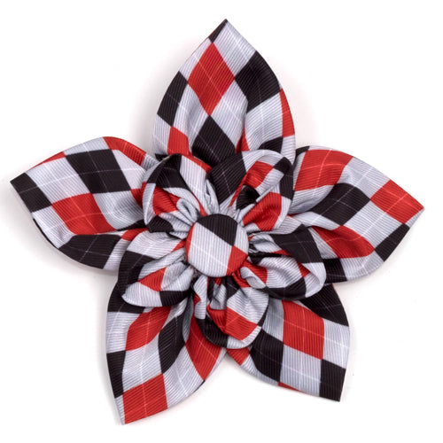 Preppy Argyle Red/Gray Flower