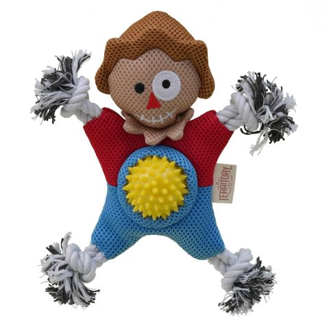 territory scarecrow 2 in 1 fetch tug dog toy
