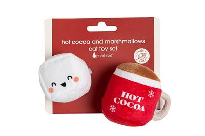 pear head hot cocoa and marshmallows cat toys