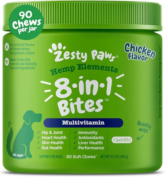 zesty paw hemp 8 in 1 chicken bites