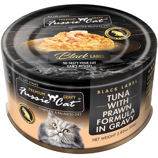 NEW Fussie Cat Tuna with Prawn in Gravy 2.8oz