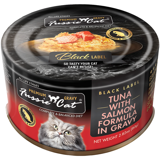 NEW Fussie Cat Tuna with Salmon in Gravy 2.8oz