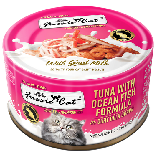 Fussie Cat Super Premium Tuna with Ocean Fish in Goat Milk Gravy