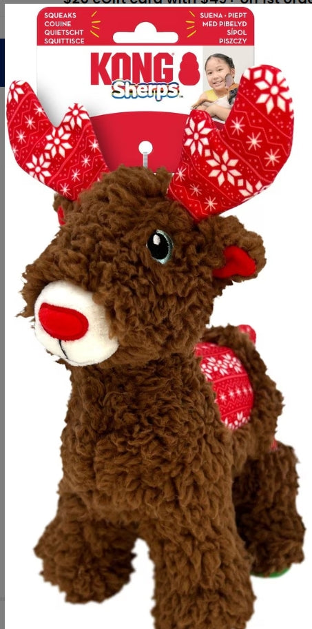 Kong Holiday Sherps Reindeer Dog Toy Medium