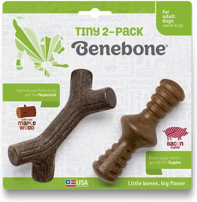 benebone dog bacon zaggler and maple stick tiny