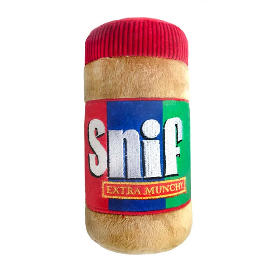 Huxley and Kent sniff plush toy