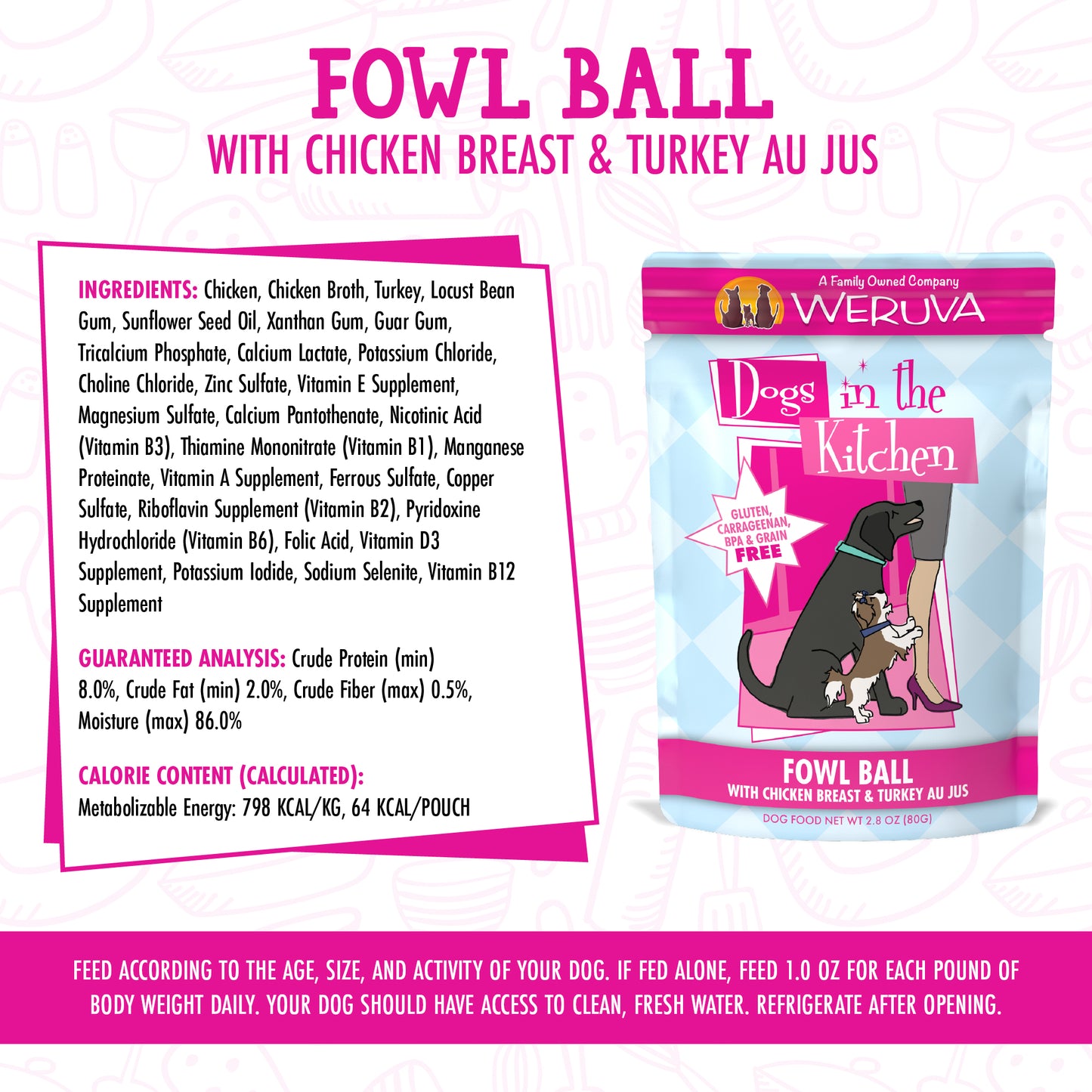 Dogs in the Kitchen "Fowl Ball" with Chicken & Turkey Au Jus (2.8 oz Pouch)