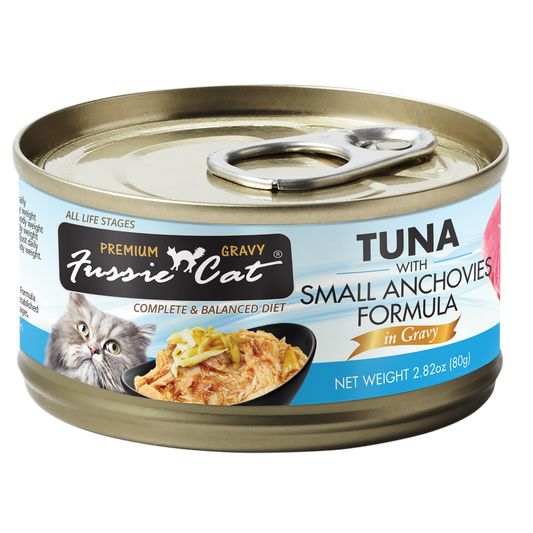 NEW Fussie Cat Tuna with Small Anchovies in Gravy 2.8oz